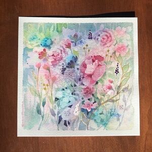 Original Floral Watercolor Painting Art Flowers Gold Accents Nature Artettina